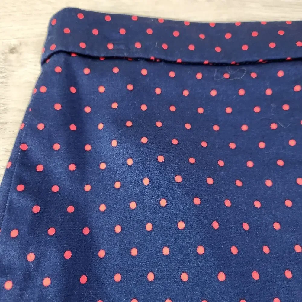 J.Crew Polka Dot Pencil Skirt Navy Red Cotton Blend Preppy Twee Womens Size 4